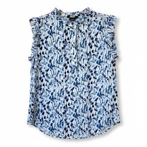 DKNY Women's Abstract Blue and White Blouse - Size M